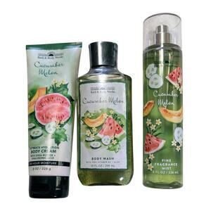 3 Pc Bath Body Works Cucumber Melon Body Mist + Body Cream + Body Wash Set